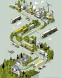 © Aditya Stock - Trucking Illustration Supply Chain. Clean energy background for eco delivery route