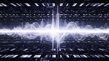 Wall Mural - Digital Waveform Pulse: Abstract Data Stream Visualization with Dynamic Grid