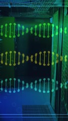 Wall Mural - animation of dna strands and data processing over server room