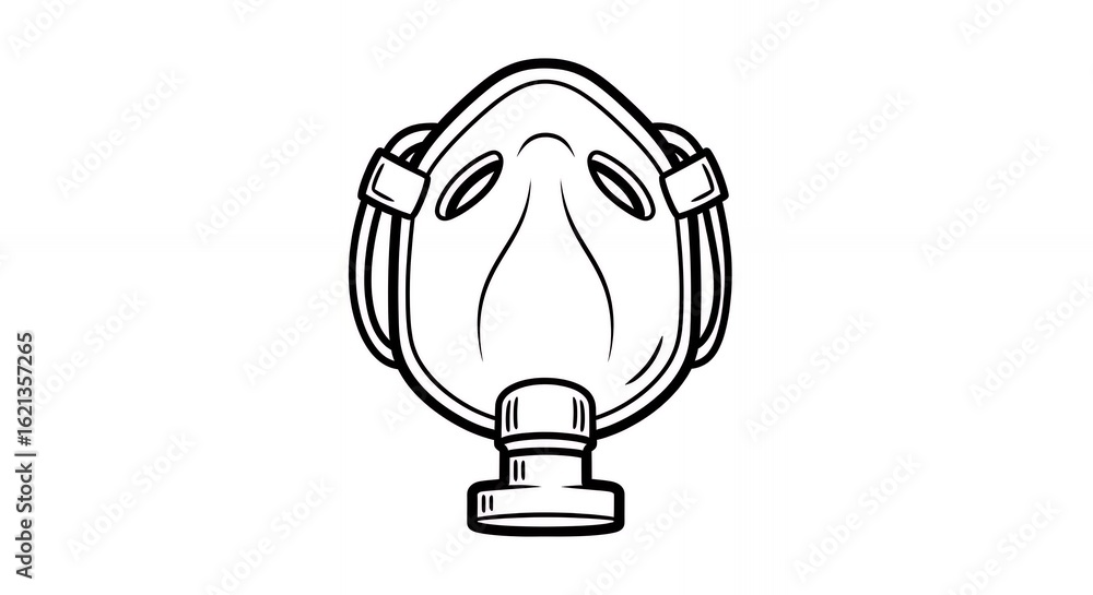 Detailed Black and White Line Art of Oxygen Mask Medical Equipment ...