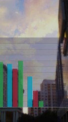 Wall Mural - Bar chart animation over cityscape with modern and historic buildings