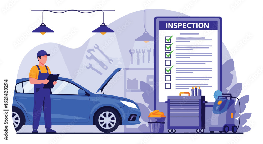 Vehicle Inspection Transparent Adobe Illustrator Artwork Flat illustration with transparent background ...