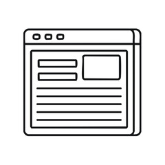 minimalist line icon of a browser window with a website page layout