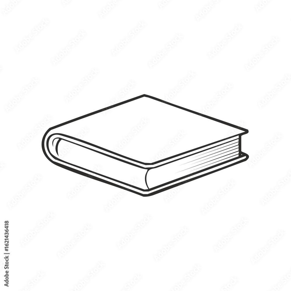 A simple line art drawing of a single closed hardcover book for education and learning