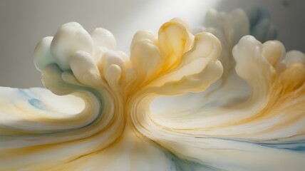 Canvas Print - abstract swirling creamy yellow and white organic shapes with blue accents image