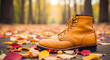 © Chondon - Single work boot resting among colorful autumn leaves