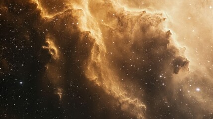 Wall Mural - Golden nebulae in deep space.
