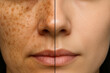 © foto Art - Skin texture improvement before and after comparison, enlarged cheek and lip area, realistic facial pore reduction, ideal for anti-aging product ads
