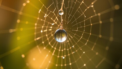macro close up of water droplets on a spider web