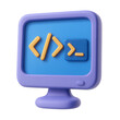 © Professor Machina - 3d cartoon computer screen with coding symbols, developer programming interface icon isolated on transparent background for web and software concept