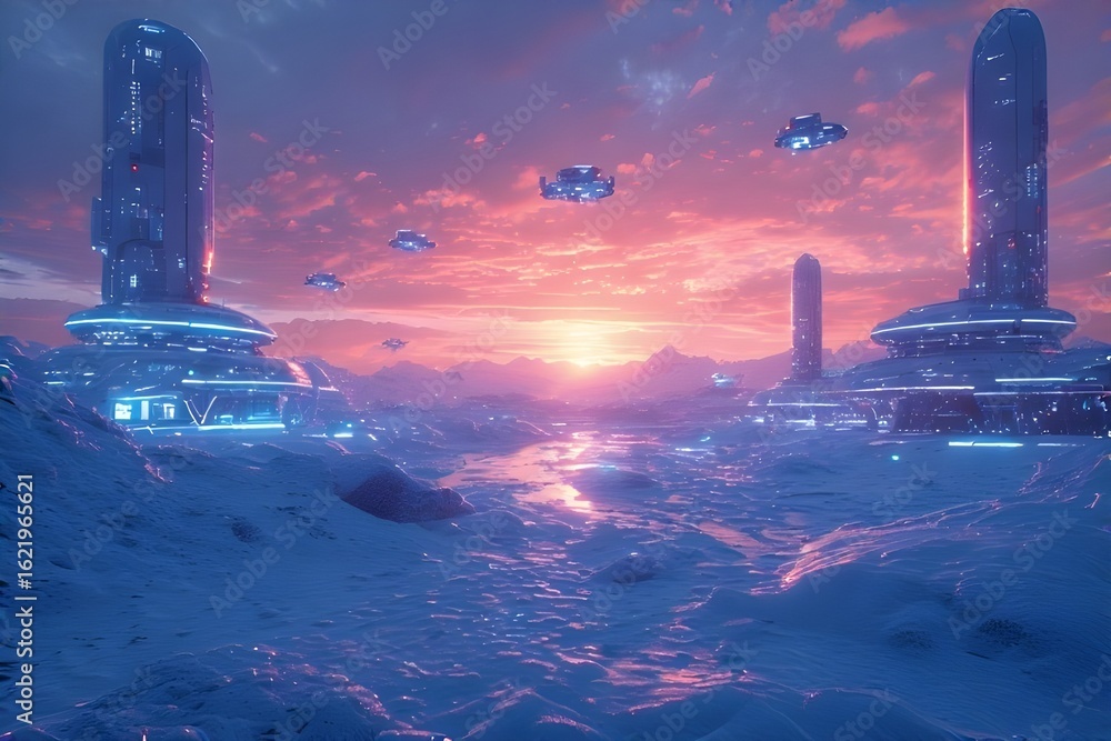 Concept Art of Arctic Sci-Fi Research Base in 2400 with AI Surveillance ...