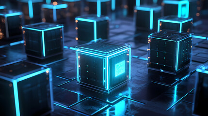 Wall Mural - Futuristic Data Cubes Network