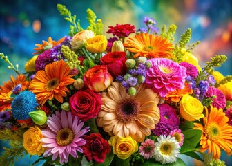 Wall Mural - colorful floral arrangement with mixed flowers in a abstract composition