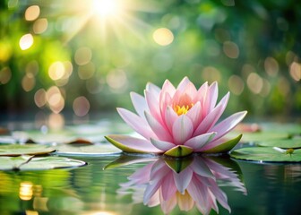 Wall Mural - serene water lotus blooms with delicate pink petals softly illuminated by bokeh light