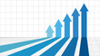 © PictureXpress - blue business arrows pointing up in a row on grid background