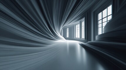 Canvas Print - abstract architectural interior with curved walls and windows, creating a futuristic hallway with sm