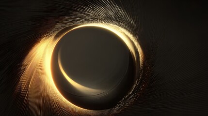 Canvas Print - abstract black sphere with golden light effect and dark background creates a futuristic and artistic