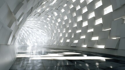 Canvas Print - abstract white tunnel with geometric pattern and bright light, creating a futuristic and modern arch