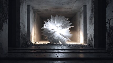 Canvas Print - abstract glowing sphere in a dark concrete cave, creating a mysterious and captivating atmosphere wi