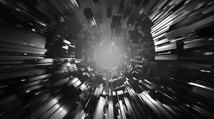 Canvas Print - abstract black and white tunnel background with light effect creates a futuristic and technological 
