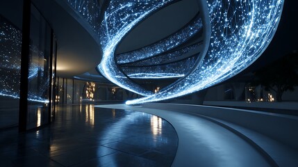 Canvas Print - futuristic architecture with glowing streams of light, creating a modern and innovative interior des