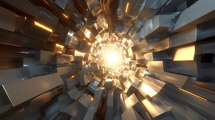 Canvas Print - abstract tunnel with geometric shapes and light at the end creating a futuristic and modern backgrou