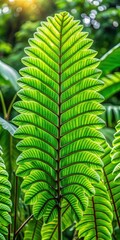 Wall Mural - Large green fronds with intricate veins hanging from a sturdy stem