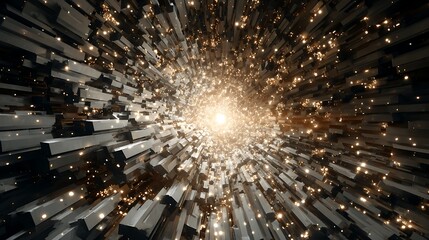 Wall Mural - abstract light explosion background with geometric shapes and golden particles creating a mesmerizin