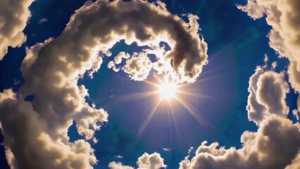 Wall Mural - Seamless looping video of sun and clouds on blue sky background
