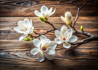 Wall Mural - delicate white magnolia flowers in full bloom on a rustic wooden branch