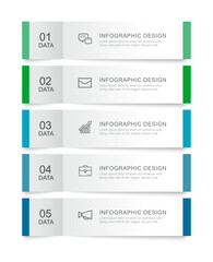 Wall Mural - 5 data infographics rectangle tab index template. illustration business abstract background.