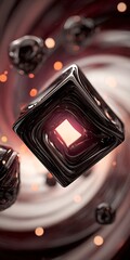 Canvas Print - abstract 3d cube with glowing light and futuristic design on a swirling background creating a modern