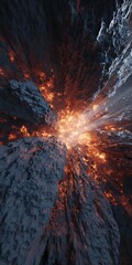 Canvas Print - abstract explosion of light and rock formations in a dark cave, creating a dynamic and visually stri