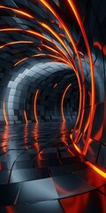 Canvas Print - a futuristic tunnel with glowing neon lights creates a captivating abstract perspective, blending mo