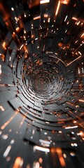 Canvas Print - abstract futuristic tunnel background with metallic texture and orange light effect for modern desig