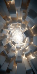Canvas Print - abstract white tunnel with geometric shapes and bright light, creating a futuristic and modern archi