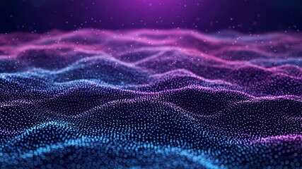 A mesmerizing display of blue and purple particles forming a dynamic wavelike structure against a dark background