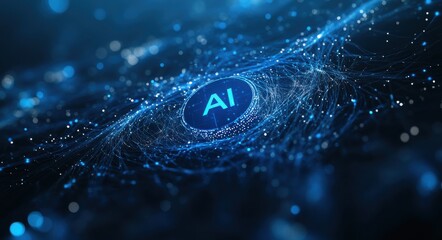 Wall Mural - blue digital ai matrix with network connections in futuristic design