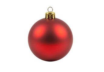 Wall Mural - A single matte red christmas ornament with a gold cap and loop hangs ready for decoration against a plain transparent background