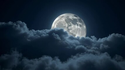 Wall Mural - Stunning full moon rising dramatically above layered clouds, a breathtaking cinematic 4k video footage perfect for projects needing celestial beauty
