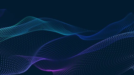 Wall Mural - Futuristic wave with many dots. Abstract motion background of colored dots. Technology or science. 3d rendering Seamless loop. 4K	