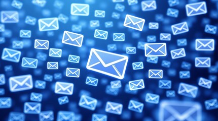 email marketing campaign strategy concept with blue envelope icons for newsletter ads