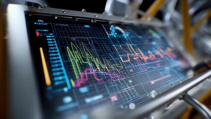 Wall Mural - complex data visualization is displayed on a futuristic control panel, showcasing colorful charts an