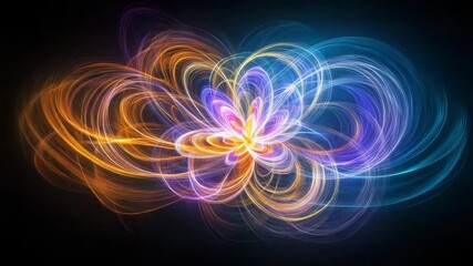 Wall Mural - Abstract glowing light swirl in purple, orange, and blue with dynamic energy flow creating vibrant colorful patterns and dynamic glowing energy flow in abstract light swirl design