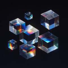 Wall Mural - Abstract Geometric Cubes With Iridescent Reflections