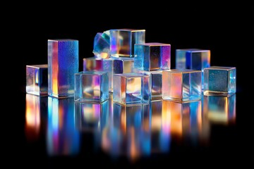 Wall Mural - Abstract Geometric Cityscape Of Illuminated Multicolored Cubes