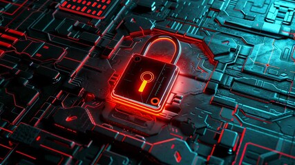 Wall Mural - a lock on a computer motherboard or hardware device. security hardware and software concept.