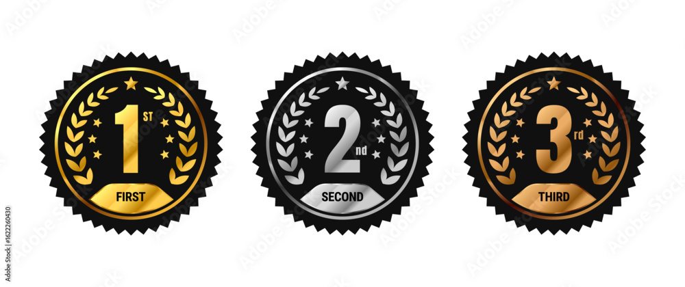 1st, 2nd, 3rd awards medal vector. Black, gold, silver and bronze color ...