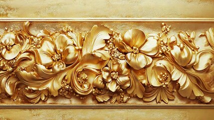 Golden floral bas relief ornament, luxurious decoration and elegance