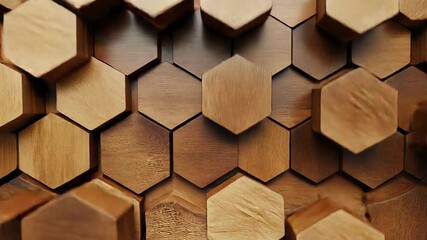 Hexagonal wooden blocks forming a textured surface